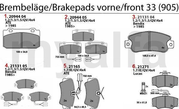 BRAKE PADS 905 FRONT