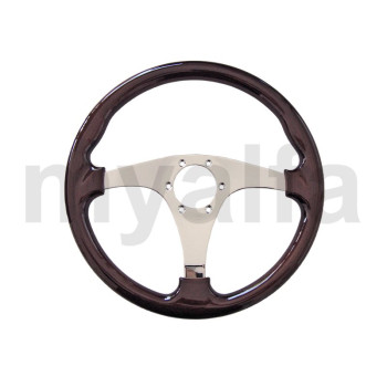 STEERING WHEEL 360mm MAHOGANY RED CHROMED SPOKES