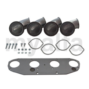 SET CURVED AIR HORNS ALUMINIUM 45-48MM WITH PLATE AND BRACKETS FOR TWO DCOE CARBS WITHOUT SLOT