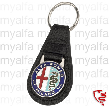 KEYCHAIN ALFA ROMEO MILANO, LEATHER BLACK